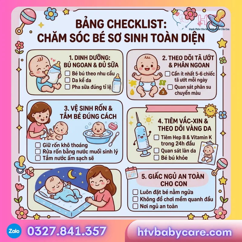 Khám phá 3 checklist chăm sóc mẹ và bé sau sinh chuẩn khoa học: phục hồi thể chất cho mẹ, chăm bé toàn diện và chuẩn bị phòng. Xem ngay cẩm nang chi tiết!
